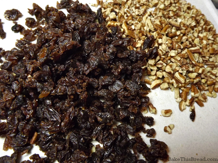 Chopped raisins and pecans for homemade cinnamon bread recipe by bake this bread