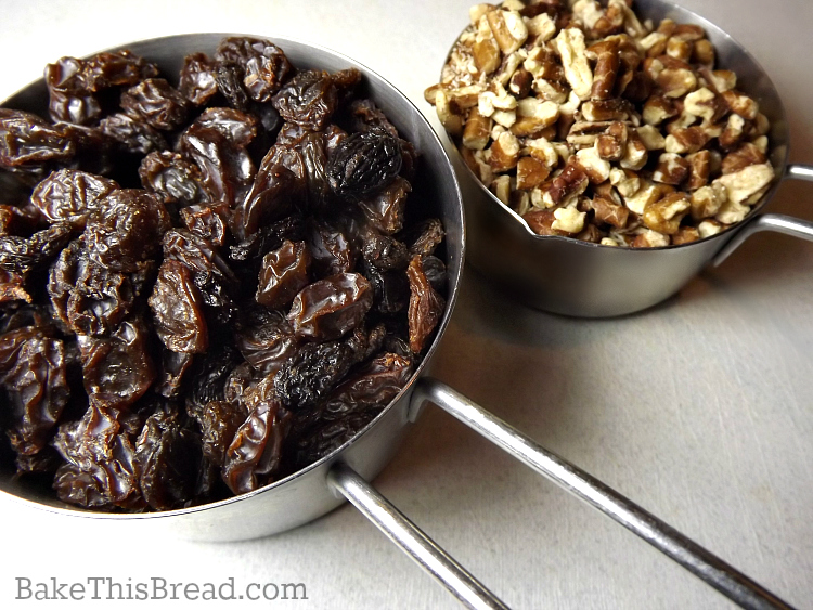 Raisins and Pecans for homemade yeasted cinnamon bread recipe by bake this bread